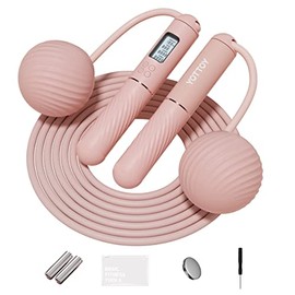 YOTTOY Cuerda de saltar inalámbrica con contador, cuerda de saltar sin cuerda 2 en 1 con cuerda de saltar grande inalámbrica con peso de pelota para m