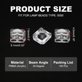 PATIKIL LED Optical Convex Condenser Lens, 100 Pack 30 Degree Beam Angle, Transparent, Acrylic, 5050 LED Strip Lamp Beads