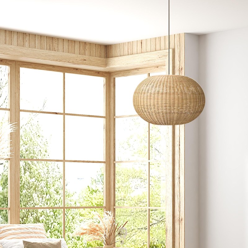 Ronyme Woven Rattan Lampshade Chandelier Lamp Cover for Living Room