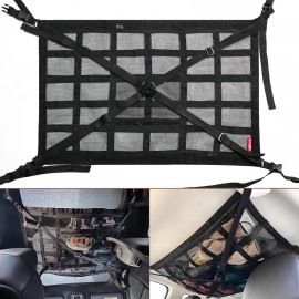 Unbranded Car Ceiling Cargo Net 35.4"x 25.5" Adjustable X-Bracing Straps Reduces Sagging