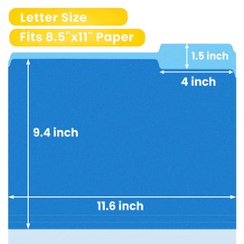 SUNEE File Folders, 100 Pack Manilla Folders 8.5 x 11, Colored File Folders Home Office School Supplies for Documents Files Paper, 5 Assorted Colors