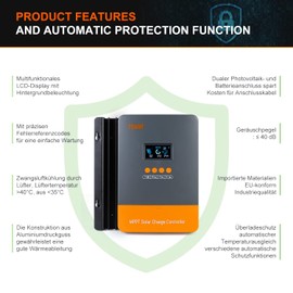 60AMP MPPT Solar Charge Controller, Fit for 12V 24V 36V 48V Auto, MAX 160V 2800W Input, 150V w/LCD Display Work with AGM, Gel, Flooded, Lithium (Single Stand-Alone use or up to 12 Units in Parallel)