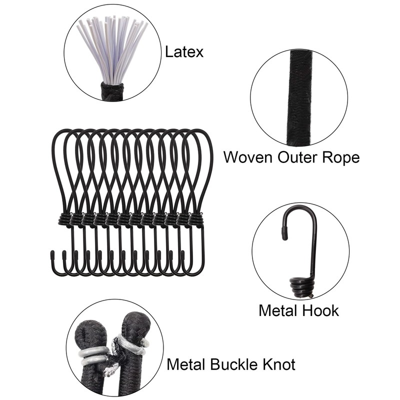 Bungee Cords with Hooks 25 Pcs - 8 Inch Elastic