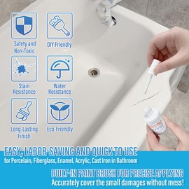 Porcelain Sink Touch Up Paint, High-Gloss Porcelain Repair Kit White & Appliance Paint for Chips, Scratches, Cracks and Spots on Enamel, Acrylic, Porcelain in Kitchen and Bathroom (Antique White)