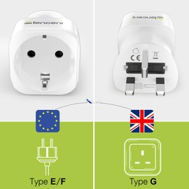 LENCENT 2X EU to UK Plug Adapter, Europe Schuko 2 Pin to 3 Pin UK Travel Adaptor, European Euro to British Adapter- 2 Pack, White