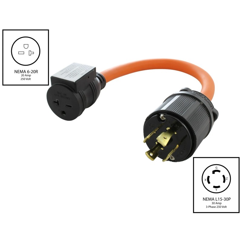 AC WORKS® 30A NEMA L15-30P to 20A NEMA 6-20R Adapter