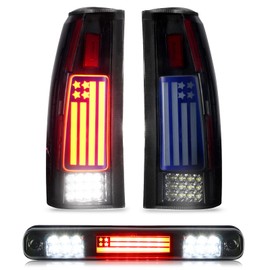 Tail Light + 3rd Third Brake Cargo Lamp for Chevy GMC C1500 K1500 1988-1999, C2500 C3500 K2500 K3500 1988-2000, Silverado 1994-1998, Blazer 1992-1994, High Mount Stop Light Rear LED Taillight Assembly