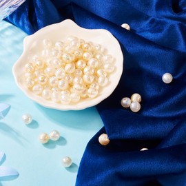 100Pcs Round Imitation Pearl Beads for Bracelet, 10mm White Beige Acrylic Pearl Beads for DIY Craft Necklace Jewelry Making