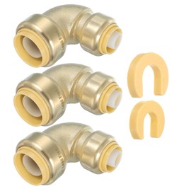 PATIKIL 3 Pcs 90° Elbow Stop Valve 3/4" x 1/2" Compression Water Shut Off Valve with 3/4" Disconnect Clip for Faucet Toilet Pex Copper Cpvc Pipe Brass, Gold