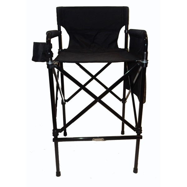 TuscanyPro Houdini Tall Director Chair - Quad Style, Super Compact Telescopic Folding Design with Jet Black, Anodized Aluminum Frame - Your Name/Logo Imprinted
