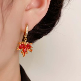 Thanksgiving Maple Leaf Earrings for Women Vintage Autumn Maple Leaf Crystal Stud Earrings Long Chain Thanksgiving Earring,Gorgeous Stylish Jewelry for Thanksgiving (Crystal)
