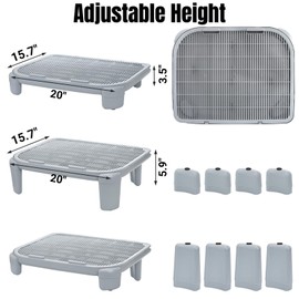 Noamus 2 Pack Adjustable Cat Ramp for Litter Box, Elevated Cat Litter Storage Trapper, Self-Cleaning Litter Tray with Filter Function, Double Layer Cat Step for Small&Senior Cats, Floor Indoor(Grey)