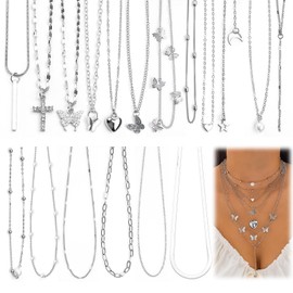 18 Pcs Y2K Necklace Set, Y2K Jewelry and Grunge Necklace Pack with Cross, Heart, Butterfly, Star, Moon, Pearl Chain Pendants, Emo Necklace Layered Set for Women