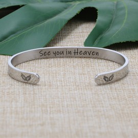 JoycuFF Memorial Gifts for Women Inspirational Cuff Bangle Bracelet See You in Heaven Encouragement Jewelry Loss of Loved One Sympathy Gifts Remember Daughter