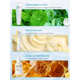 Skin Care Coreano 3 En 1 Kit, con 1 Crema Hidratante Centella Niacinamida + 1 Cremas de Ojos Retinal + 1 Serum Péptidos Propóleo, Hidratante, reafirmante y antiarrugas,para Todo Tipo de Piel