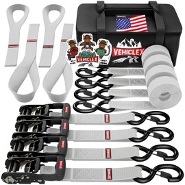 Vehiclex Motorcycle Ratchet Tie Down Straps with Soft Loops - 4PK Heavy Duty 1.5" x 8ft Kit, 4,400 lb Breaking Strength for Powersports, Silver