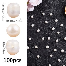 PONABEADIY 1 Box 100PCS Beige Natural Round Shape Genuine Pearl Beads with Holes Freshwater Cultured Summer Spacer Loose Real Pearls Bead Bulk for Jewelry Making Bracelets Earrings DIY Craft Supply