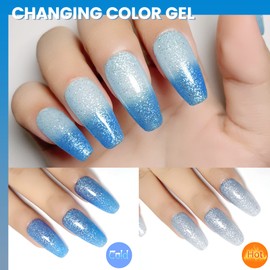 Blue Glitter Color Changing Gel Nail Polish,1 Pcs 15ml Light Blue Silver Glitter Mood Temperature Change Colors Soak Off UV Gel Polish by YTD Likomey,Summer Winter Salon Home DIY Manicure Gift