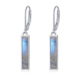 YFN Labradorite Bar Earrings for Women Sterling Silver Leverback Earrings Labradorite Jewelry Gift (Gray)