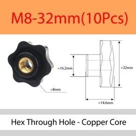 MOOPW Star Nuts Grip Nuts - 10 Pieces Clamping Screw Plastic Knurl Knob Through Hole Copper Core Internal Thread Hexagon Hand Grips Nut M5 M6 M8 M10