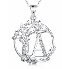 AGVANA Initial Necklace, Women's Men's Necklace, Tree of Life, Motif Pendant, Unisex, 925 Silver, Amulet, Jewelry, Accessories, Birthday, Christmas, Gift, Wrapping Supplies Included, Sterling Silver,