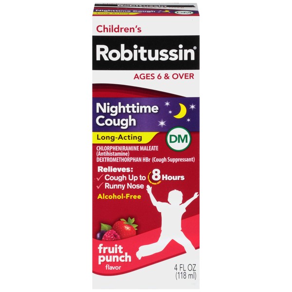 Children’s Robitussin Nighttime Cough Long-Acting DM, Cough Medicine for Kids, Fruit Punch Flavor - 4 Fl Oz Bottle