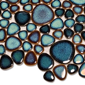 Hominter Artisan Pebble Mosaic Tile Sheet Irregular Blue Green Stone-Look Waterproof Ceramic Shower Floor & Wall Tiles, Kitchen Bath Backsplash and Pool Tiles (3x12 Sample)