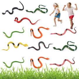 KARELLS Rubber Snake, Various Snakes, Pack of 12 Colourful Fake Snakes, Plastic Snakes, Realistic Rubber Snakes, Toy Snakes, Rainforest Snakes