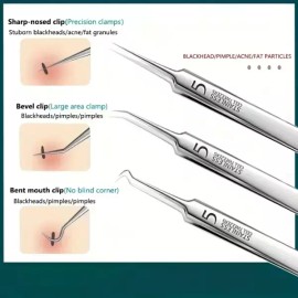 Sangpum Sangse Seolmyung Chamjo 스테인레스 스틸 여드름 클립 셀 블랙헤드 바늘 미용실 도구 8 개 Stainless Steel Pimple Extractor Blackhead Needle Beauty Salon Tool 8 Pieces [silver]