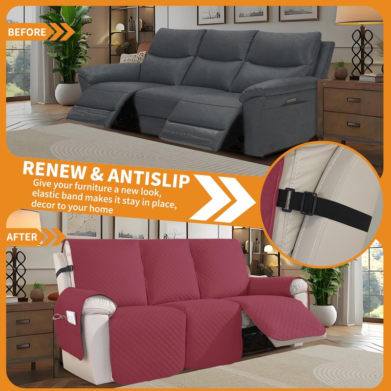 XINEAGE Water Resistant Recliner Cover, 3 Seat Sofa Covers with