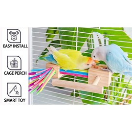Parrot Cage Toy(4 funcitons) Perch Standing with Pine Wood Foraging Smart Toy Soft Corks for Small to Regular Size Parrot Cockatiel Birds