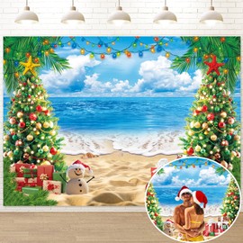 July Christmas Backdrop 7x5FT for Photography Summer Beach Christmas Tree Decoration Background Tropical Hawaiian Xmas Party Supplies Photo Props