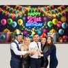 Qpout Neon Happy 21st Birthday Backdrop Banner, Neon Birthday Decorations