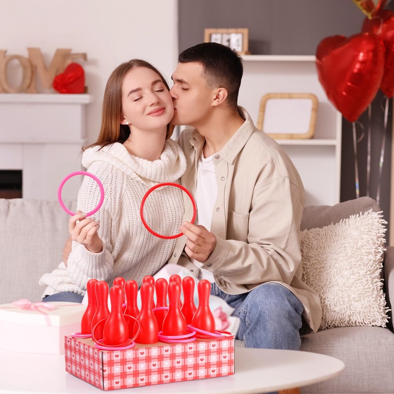 Leitee 33 Pcs Valentine Bottle Toss Game Bowling Set Red