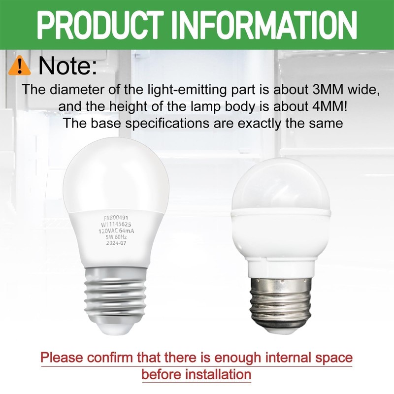 HPUY W11125625 Refrigerator LED Light Bulb 5W 60HZ E26/E27 Universal