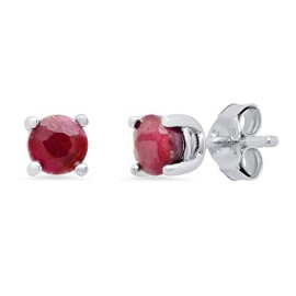 MAX + STONE 925 Sterling Silver Red Ruby Round Stud Earrings for Women 5mm July Birthstone with Push Backs