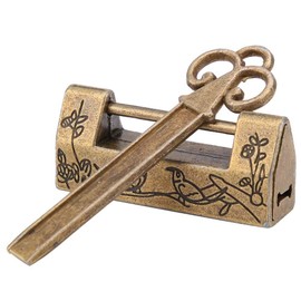 Vintage Lock, Mini Chinese Style Traditional Mag Pie Flowers Padlock Decorative Lock with Key for Jewellery Box Drawer [Bronze] Locks