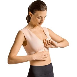 Tommie Copper Shoulder Support Compression Bra with Front Zipper Closure - Wireless Posture Corrector & Back Support Bra, Ideal for Gardening, Yoga, and Sports, UPF 50 - Pale Pink, XX-Large