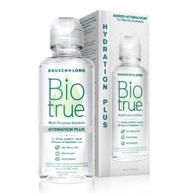 Biotrue Hydration Plus Contact Lens Solution, Multi-Purpose for Soft Lenses, Hydrates with Hyaluronan, Cleans, Clears, and Disinfects for All-Day Comfort, 4 Fl Oz (Pack of 1)
