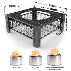 Lezbanz Fire Pit Surround Tabletop Use for Solo Stove Bonfire Ranger Yukon 2.0, Adjustable Surround Tabletop for Solo Stove Mesa with UV-Resistant Outdoor Fabric, Metal Black for Indoor Outdoor Use