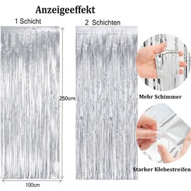 Glitter Silver Metallic Tinsel Foil Fringe Curtains, BRAVESHINE Sparkle Metallic Photo Booth Background Tinsel Door Curtains for Christmas, Birthday Party, Wedding, Disco Decoration (Pack of 2, 1 x
