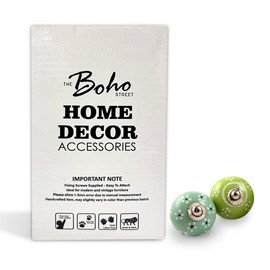 The Boho Street High Quality Ceramic Door Handles - Assorted Ceramic Knobs in Green and White, Mixed Designs, Cupboard Door Knobs, Drawer Handles, Pack of 12