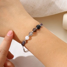 AULSIEY Moon Phase Healing Crystals Bracelet for Women, Moonstone Smoky Quartz Obsidian Protection Bracelet Spiritual Bracelets for Intuition Bring Calm Emotional Balance Friendship Jewelry (MP)
