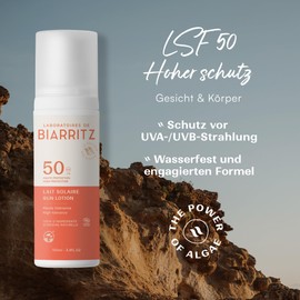Laboratoires de Biarritz - Sun Lotion SPF50 Organic Certified - Face and Body - Light and Creamy Texture - 100 ml - Made in France