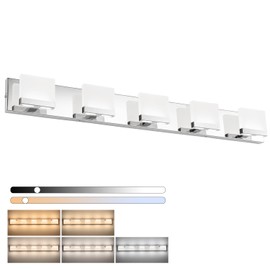 SineRise LED Modern Bathroom Vanity Light Fixtures (5-Light, 40-Inch, 5CCT), Chrome Modern Acrylic Bathroom Wall Lighting Fixtures Over Mirror (3000K/3500K/4000K/5000K/6000K)