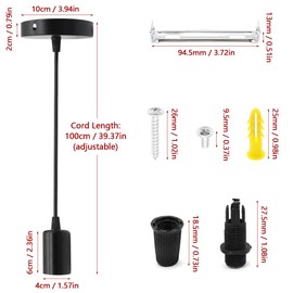 GOIYZTTR 2 Pcs E27 Lamp Suspension Set with Screw Ring Black Lamp Holder with 100 cm Adjustable Cable Suitable for Living Room Ceiling Ceiling Light