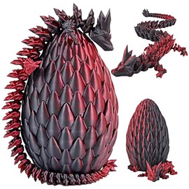 3D Printed Dragon Egg Fidget Toy,Articulated Dragon Crystal Dragon Egg,Crystal Dragon With Dragon Egg,Flexible Crystal Dragon Figurine Decor, Home Office Decor Desk Toys,Laser Printed - Black Red