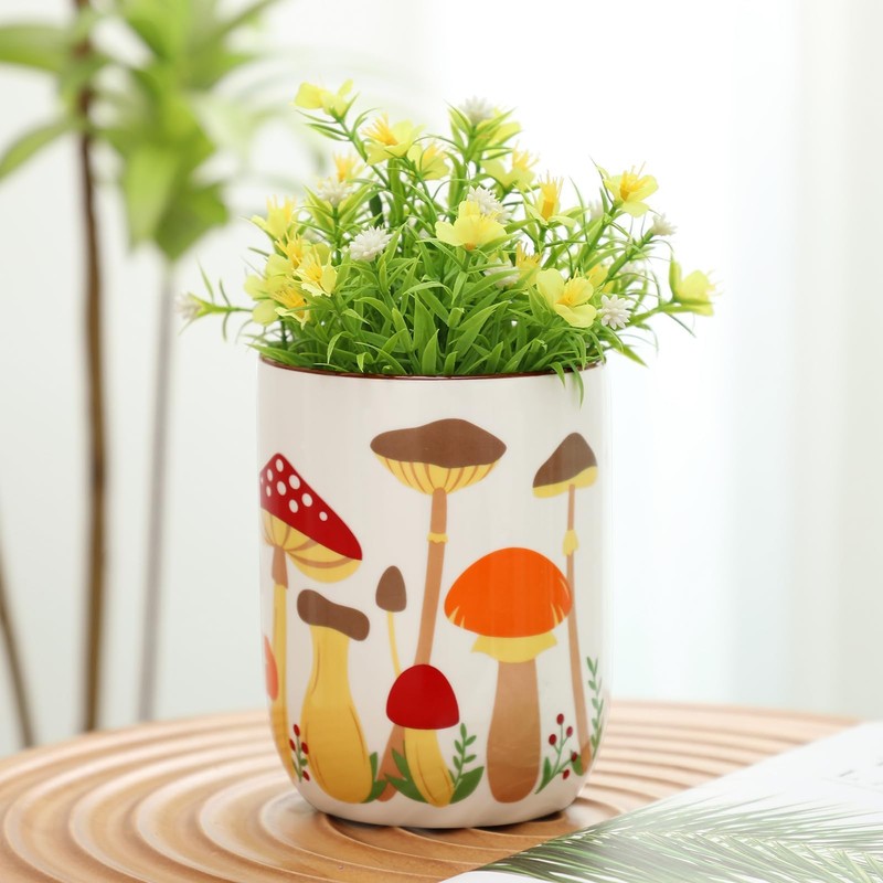Nefelibata Mushroom Ceramic Utensil Holder Rustic Functional Utensil Crock Kitchen