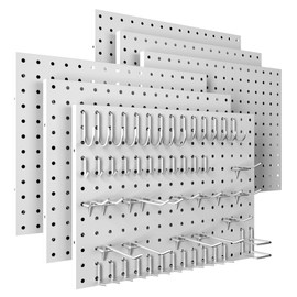 Spampur Peg Board, 6 Pack Metal Pegboard Panels White Pegboards Wall Organizer with 50 Hooks, Heavy Duty Peg Board for Walls Home, Garage Tool Storage, Office Organization, Craft Room, Kitchen