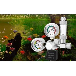 QWORK® Aquarium CO2 Pressure Reducer Dual Gauge Display with Bubble Counter and Check Valve System (W21.8 Interface)